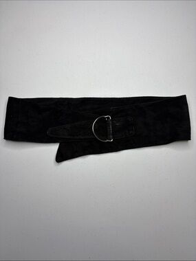 VTG Black Suede Wide Corset Cinch Belt Silver D-Ring Boho